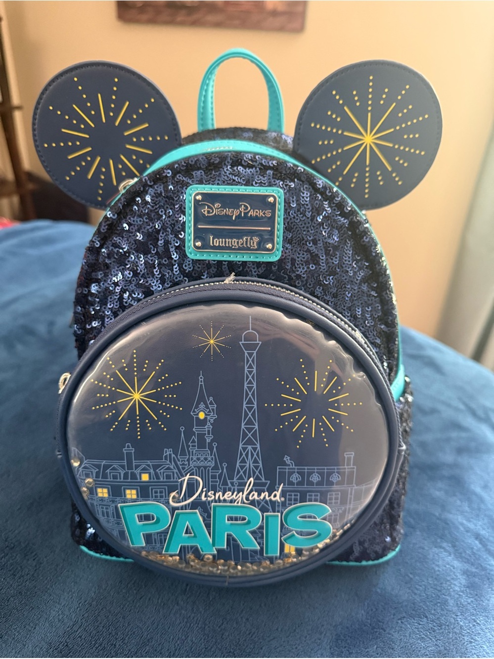 Disneyland Paris loungefly Navy Mickey Ear Mini Backpack with Gold Accents